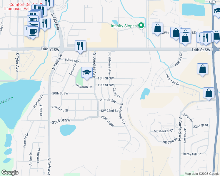 map of restaurants, bars, coffee shops, grocery stores, and more near 1918 Crystal Court in Loveland
