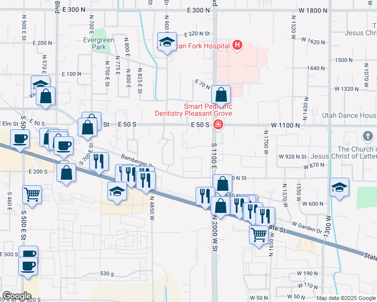 map of restaurants, bars, coffee shops, grocery stores, and more near 998 East 120 South in American Fork