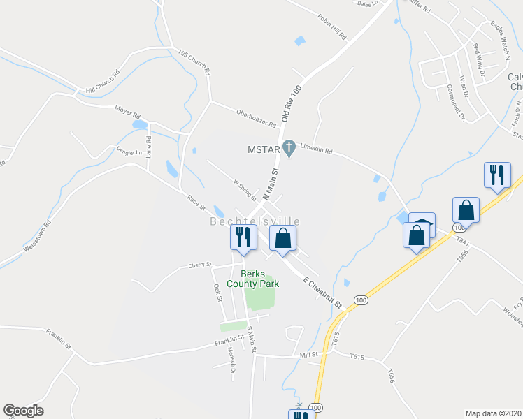 map of restaurants, bars, coffee shops, grocery stores, and more near 1856 North Main Street in Bechtelsville