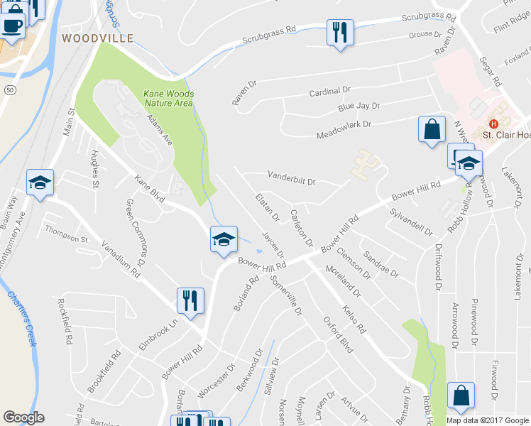map of restaurants, bars, coffee shops, grocery stores, and more near 133 Elatan Drive in Pittsburgh