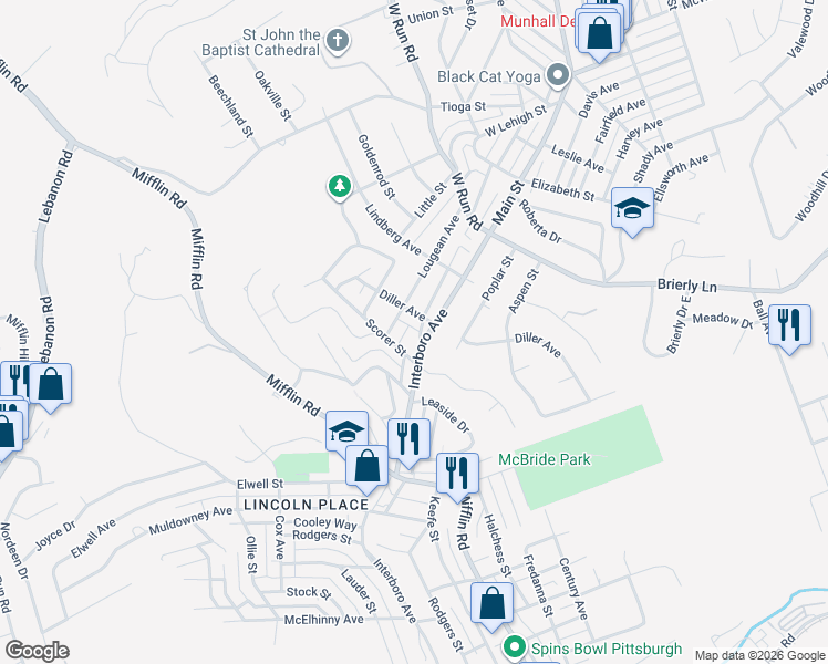 map of restaurants, bars, coffee shops, grocery stores, and more near 4908 Interboro Avenue in Pittsburgh