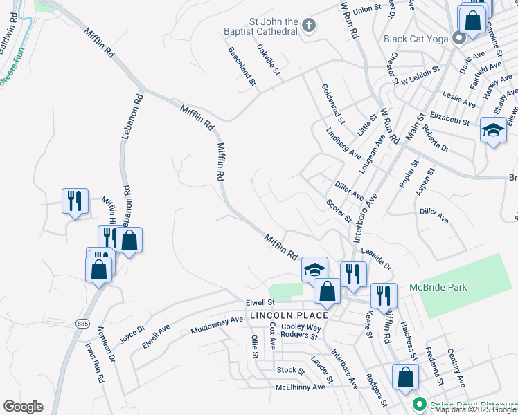 map of restaurants, bars, coffee shops, grocery stores, and more near 5136 Glenhurst Road in Pittsburgh