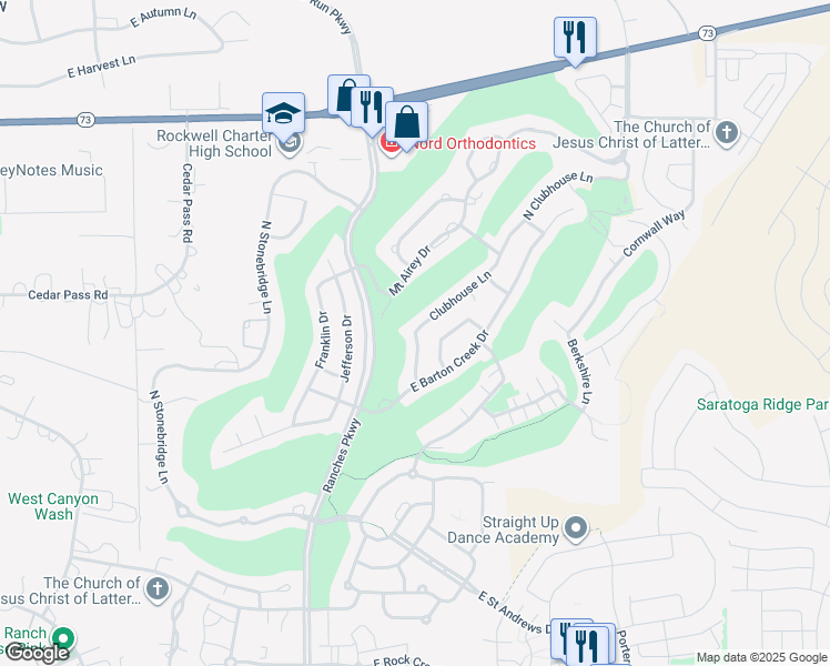 map of restaurants, bars, coffee shops, grocery stores, and more near 9051 North Clubhouse Lane in Eagle Mountain