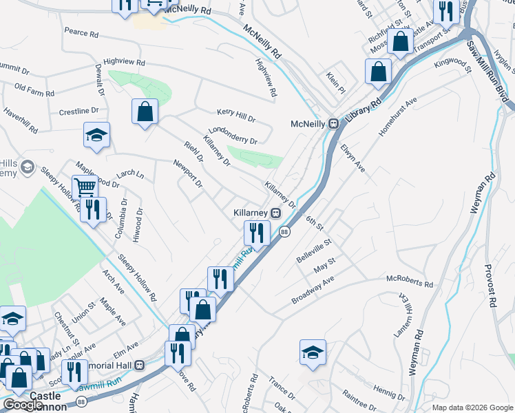 map of restaurants, bars, coffee shops, grocery stores, and more near 3134 Wabash Avenue in Pittsburgh