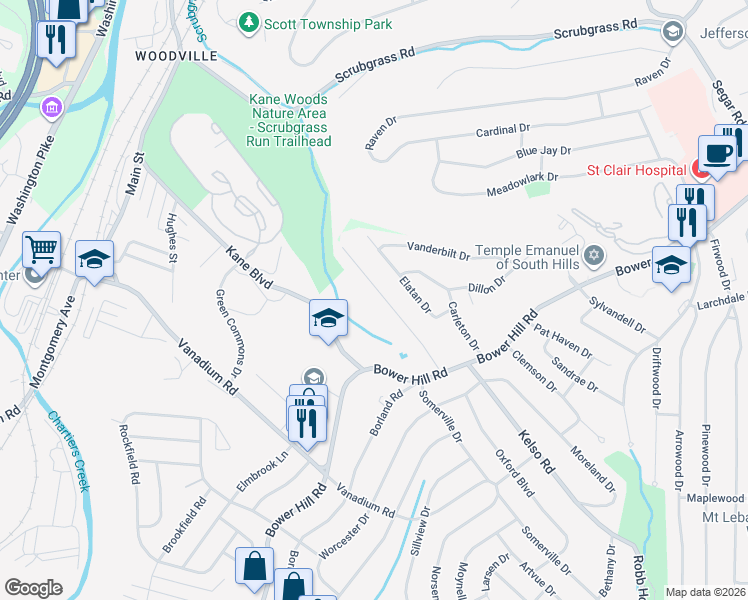 map of restaurants, bars, coffee shops, grocery stores, and more near 43 Jaycee Dr in Pittsburgh