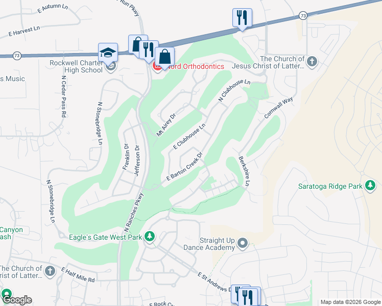 map of restaurants, bars, coffee shops, grocery stores, and more near 3818 East Pinehurst Drive in Eagle Mountain