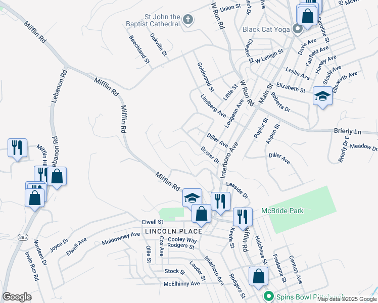 map of restaurants, bars, coffee shops, grocery stores, and more near 5047 Lougean Avenue in Pittsburgh