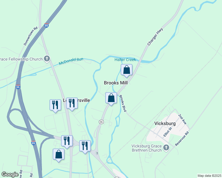 map of restaurants, bars, coffee shops, grocery stores, and more near 200-299 Toms Lane in Duncansville