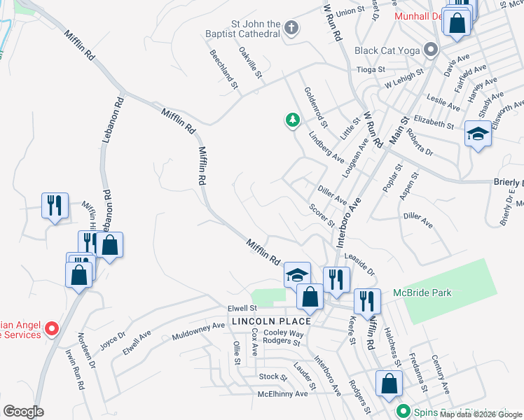 map of restaurants, bars, coffee shops, grocery stores, and more near 5133 Lougean Avenue in Pittsburgh