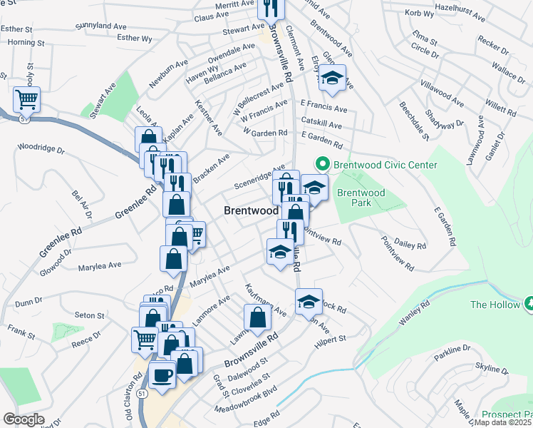 map of restaurants, bars, coffee shops, grocery stores, and more near 110 Van Wyck Avenue in Pittsburgh