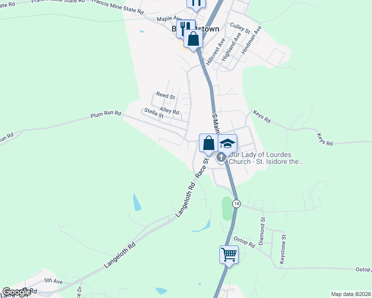 map of restaurants, bars, coffee shops, grocery stores, and more near 2008 South Pittsburgh Street in Burgettstown