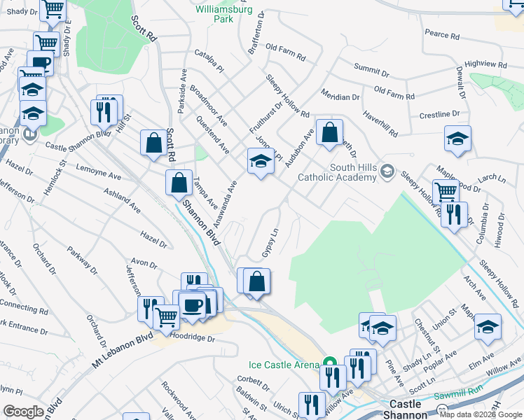 map of restaurants, bars, coffee shops, grocery stores, and more near 690 Crystal Drive in Pittsburgh