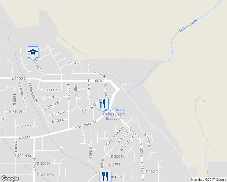 map of restaurants, bars, coffee shops, grocery stores, and more near 1165 Grove Creek Drive in Pleasant Grove