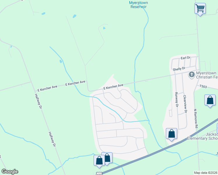 map of restaurants, bars, coffee shops, grocery stores, and more near 23 Arbor Drive in Myerstown