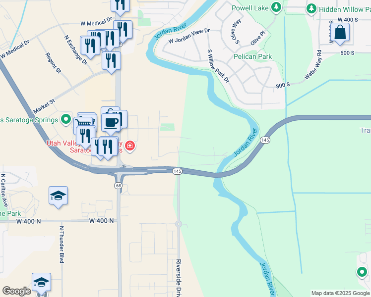 map of restaurants, bars, coffee shops, grocery stores, and more near 242 East Thrive Drive in Saratoga Springs