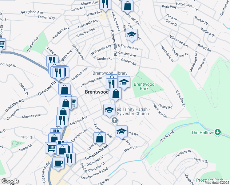 map of restaurants, bars, coffee shops, grocery stores, and more near 3528 Brownsville Road in Pittsburgh
