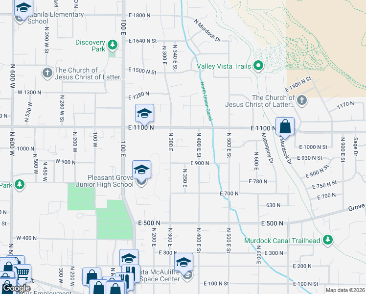 map of restaurants, bars, coffee shops, grocery stores, and more near 330 East 1000 North in Pleasant Grove