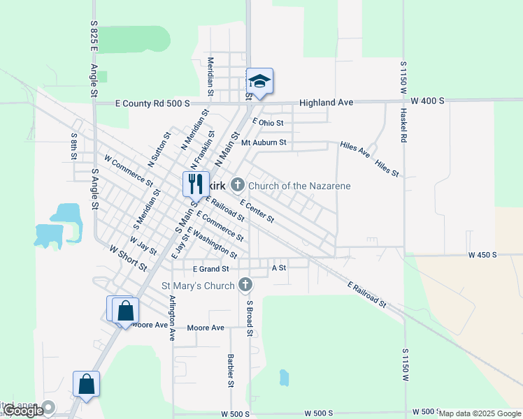 map of restaurants, bars, coffee shops, grocery stores, and more near 320 East Center Street in Dunkirk