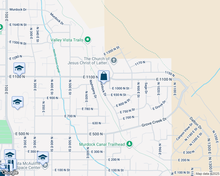 map of restaurants, bars, coffee shops, grocery stores, and more near 701 East 1000 North Street in Pleasant Grove