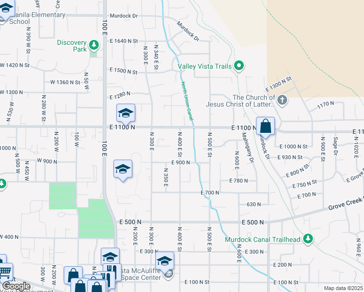 map of restaurants, bars, coffee shops, grocery stores, and more near 990 North 400 East in Pleasant Grove