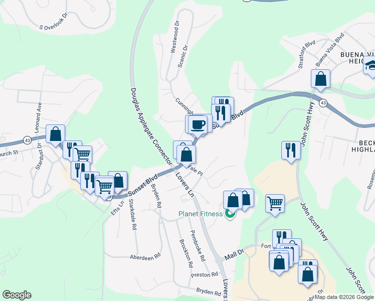 map of restaurants, bars, coffee shops, grocery stores, and more near 4242 Sunset Boulevard in Steubenville