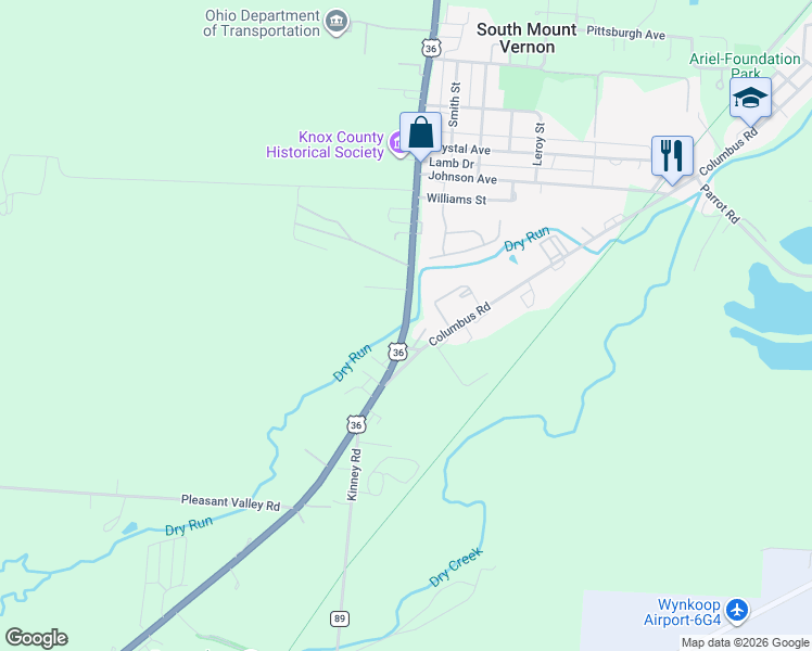 map of restaurants, bars, coffee shops, grocery stores, and more near 1030 Harcourt Road in Mount Vernon