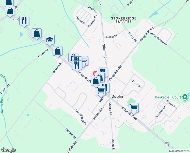 map of restaurants, bars, coffee shops, grocery stores, and more near 139 Main Street in Dublin