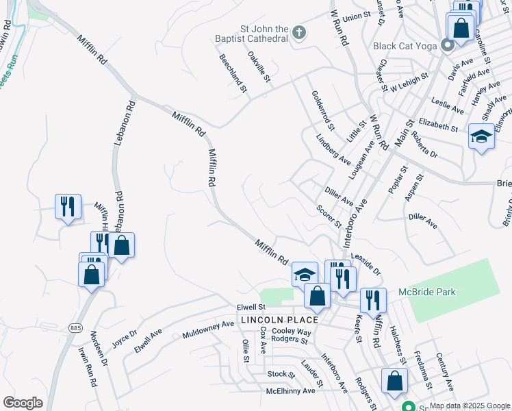 map of restaurants, bars, coffee shops, grocery stores, and more near 5136 Glenhurst Road in Pittsburgh