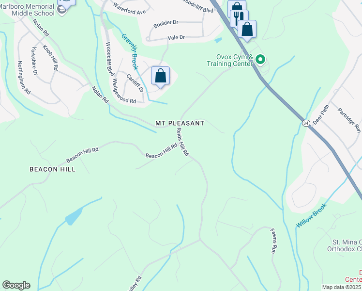 map of restaurants, bars, coffee shops, grocery stores, and more near 63 Reids Hill Road in Marlboro Township