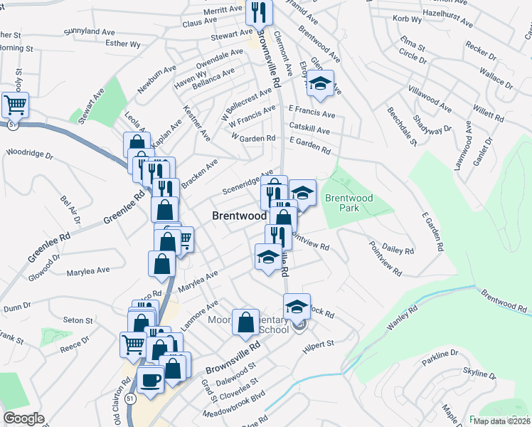 map of restaurants, bars, coffee shops, grocery stores, and more near 110 Van Wyck Avenue in Pittsburgh