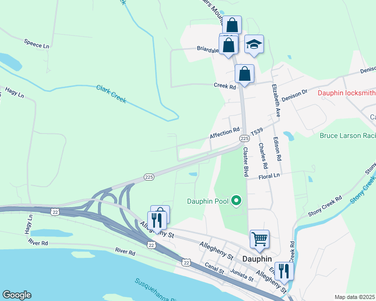 map of restaurants, bars, coffee shops, grocery stores, and more near 26 South Road in Dauphin