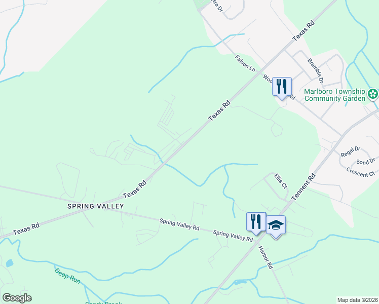 map of restaurants, bars, coffee shops, grocery stores, and more near 431 Texas Road in Marlboro