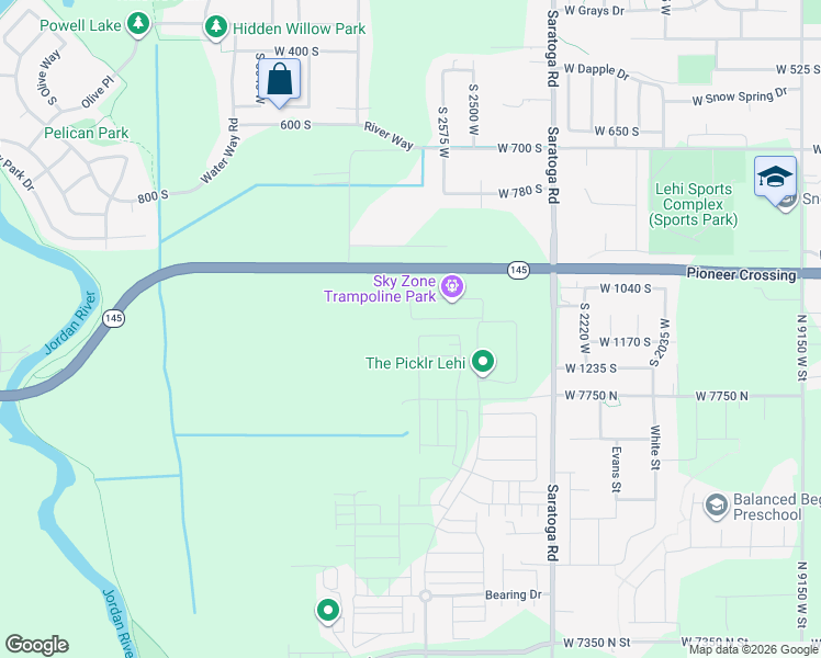 map of restaurants, bars, coffee shops, grocery stores, and more near 1036 North Scuttlebutt Lane in Saratoga Springs