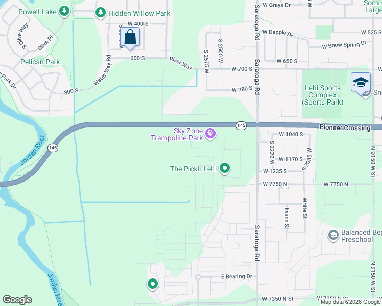 map of restaurants, bars, coffee shops, grocery stores, and more near 637 North Scuttlebutt Lane in Saratoga Springs
