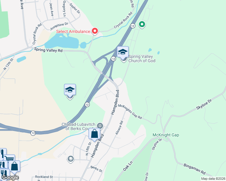 map of restaurants, bars, coffee shops, grocery stores, and more near 2620 Bilmar Road in Reading