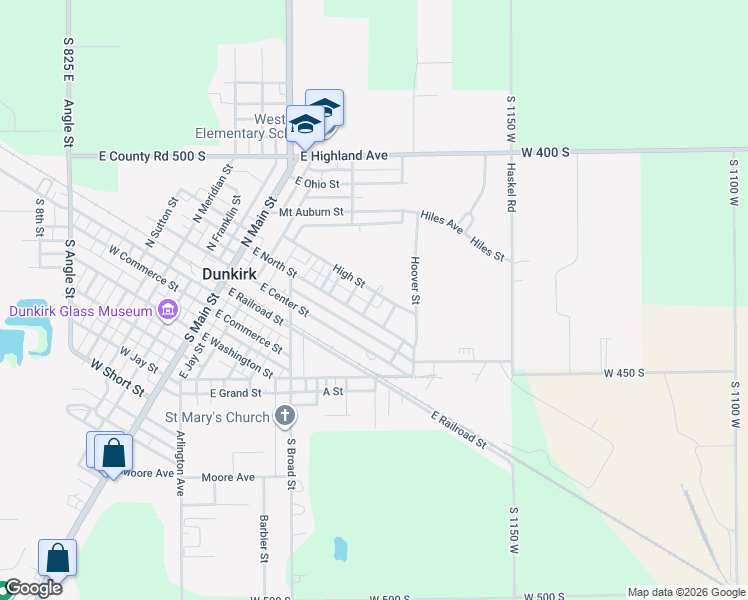 map of restaurants, bars, coffee shops, grocery stores, and more near 448-498 E North St in Dunkirk