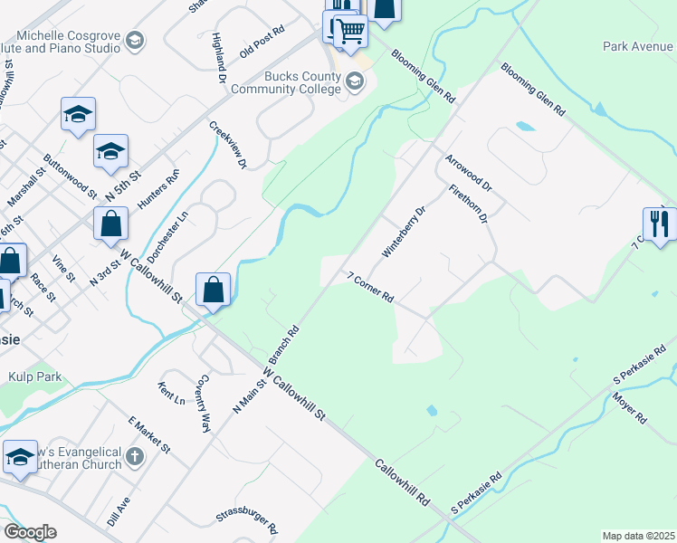 map of restaurants, bars, coffee shops, grocery stores, and more near 700 Branch Rd in Perkasie