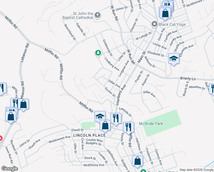 map of restaurants, bars, coffee shops, grocery stores, and more near 5004 Lougean Avenue in Pittsburgh