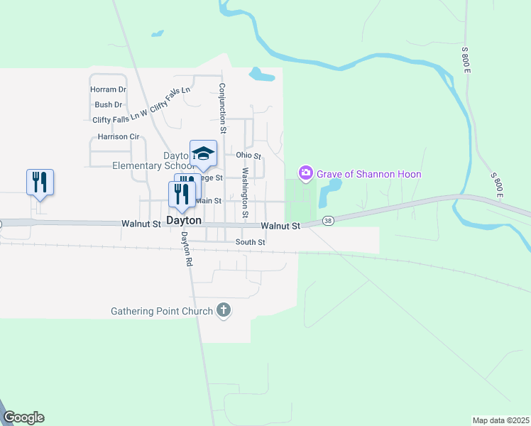 map of restaurants, bars, coffee shops, grocery stores, and more near Pennsylvania Street in Dayton