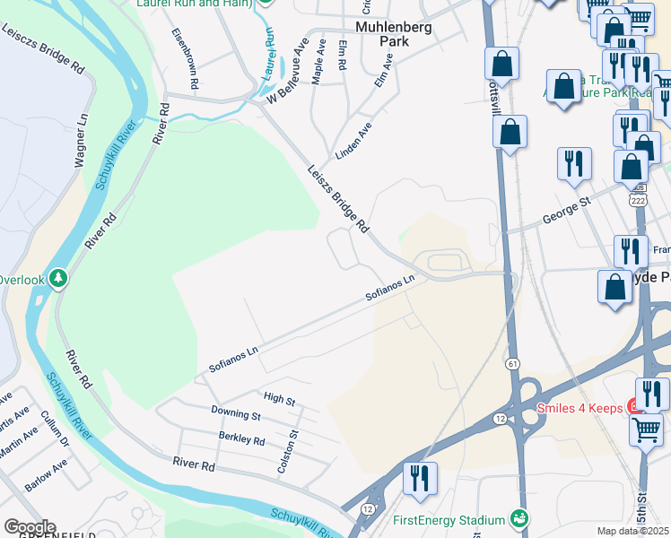 map of restaurants, bars, coffee shops, grocery stores, and more near 30 Turning Leaf Way in Reading