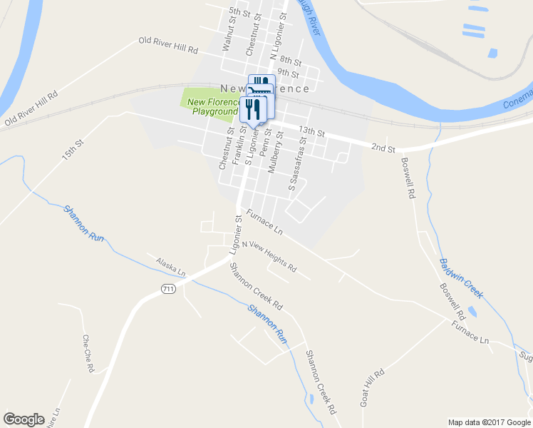 map of restaurants, bars, coffee shops, grocery stores, and more near 195 Furnace Lane in New Florence