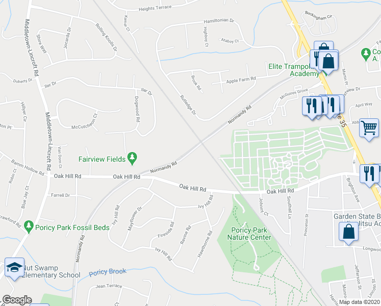 map of restaurants, bars, coffee shops, grocery stores, and more near Normandy Road in Red Bank