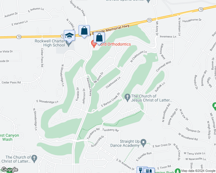 map of restaurants, bars, coffee shops, grocery stores, and more near 3779 East Clubhouse Lane in Eagle Mountain