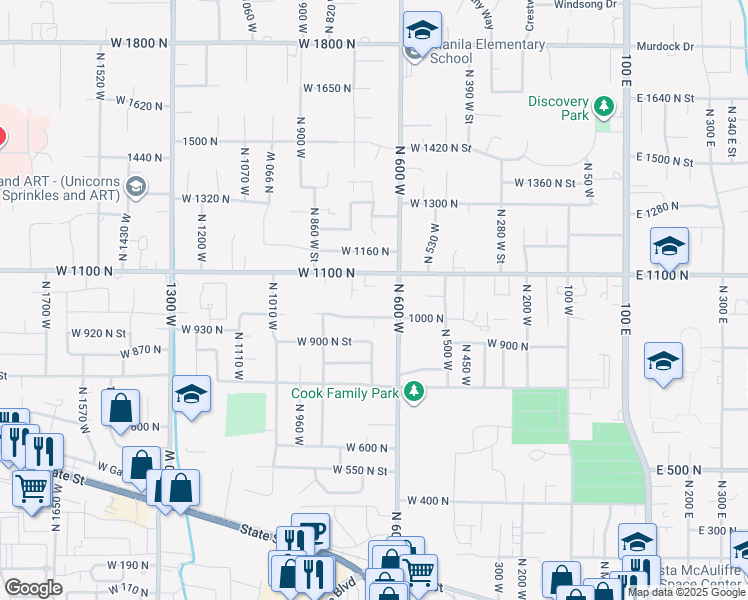 map of restaurants, bars, coffee shops, grocery stores, and more near 1041 North 600 West in Pleasant Grove