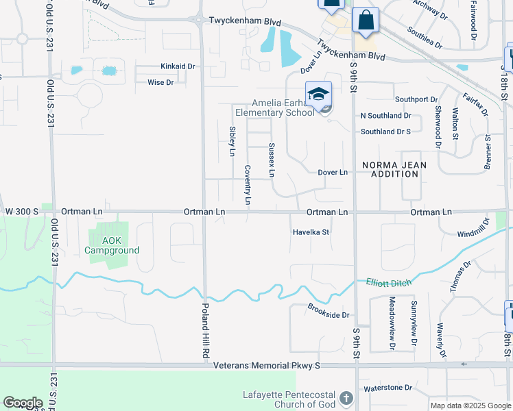 map of restaurants, bars, coffee shops, grocery stores, and more near 625 E 300 S in Lafayette