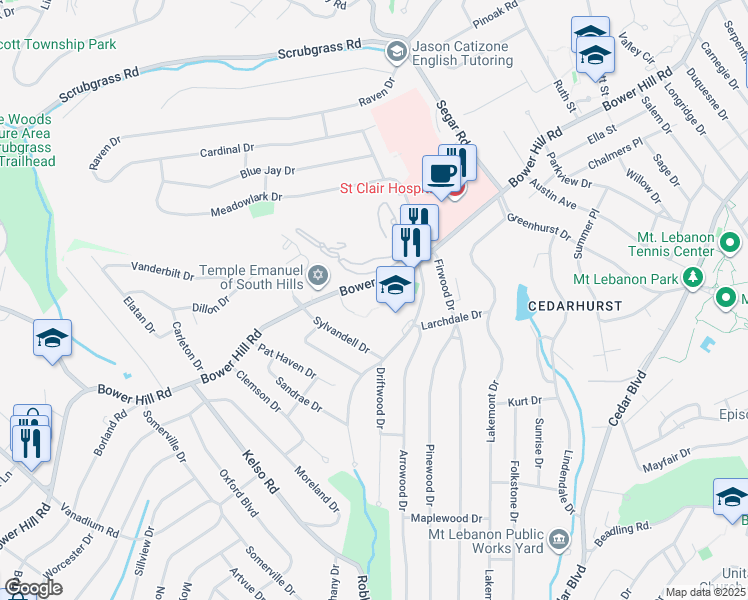 map of restaurants, bars, coffee shops, grocery stores, and more near in Pittsburgh