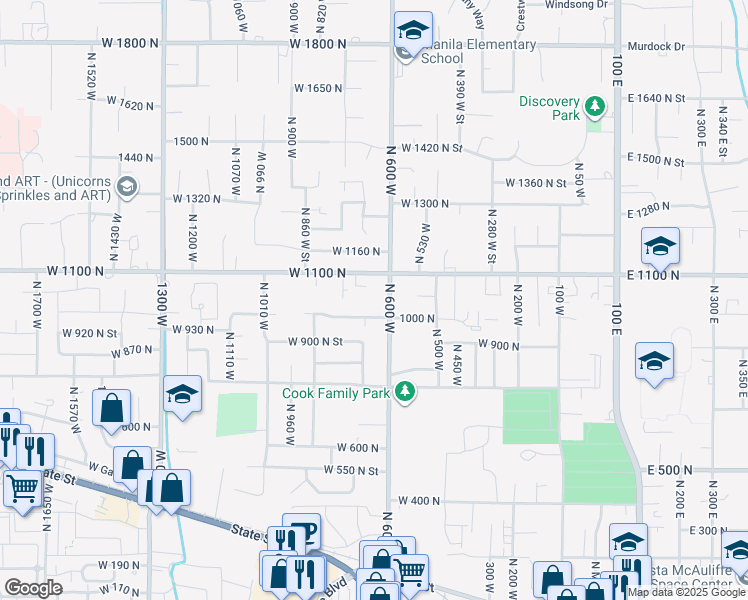 map of restaurants, bars, coffee shops, grocery stores, and more near 1031 North 600 West in Pleasant Grove