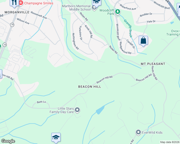 map of restaurants, bars, coffee shops, grocery stores, and more near 11 Old Farm Road in Marlboro Township