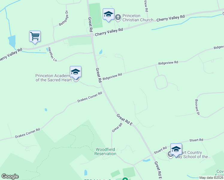 map of restaurants, bars, coffee shops, grocery stores, and more near 500 Ridgeview Road in Princeton