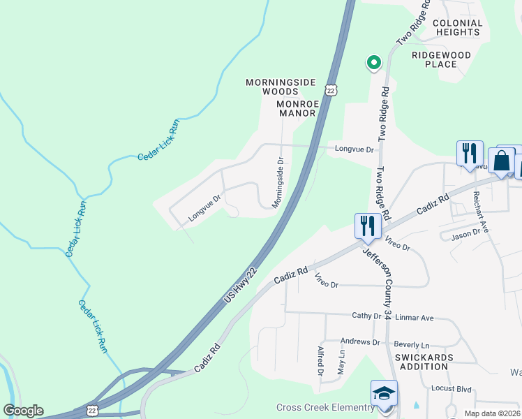 map of restaurants, bars, coffee shops, grocery stores, and more near 372 Morningside Drive in Steubenville